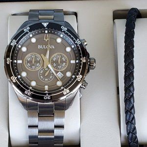 New Authentic Men's Bulova Watch And Bracelet Set